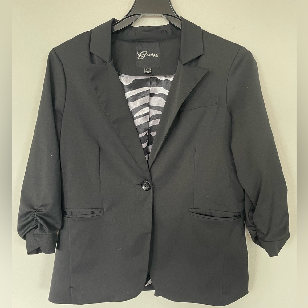GUESS Women's Casual Blazer  Lining Zebra Print Black 3/4 Sleeve  Size XL/TG